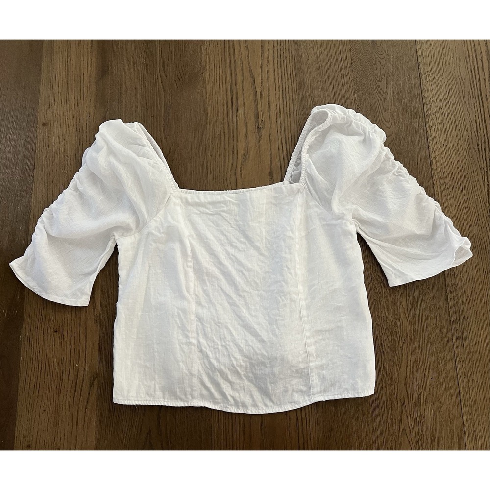 Rachel Zoe White 100% Linen Off Shoulder Top Blouse Shirt Size Large